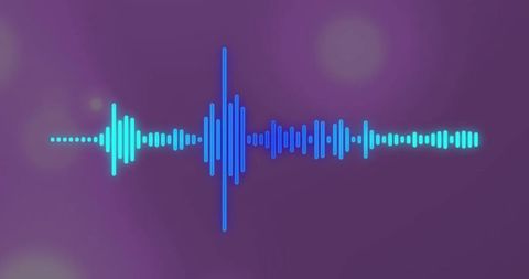 Glowing blue audio waveform on purple background