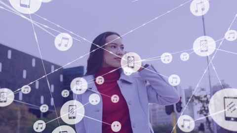 Connected Asian Businesswoman Using Smartphone with Abstract Network