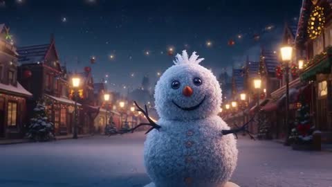 Charming Snowman Illuminated in Festive Winter Street
