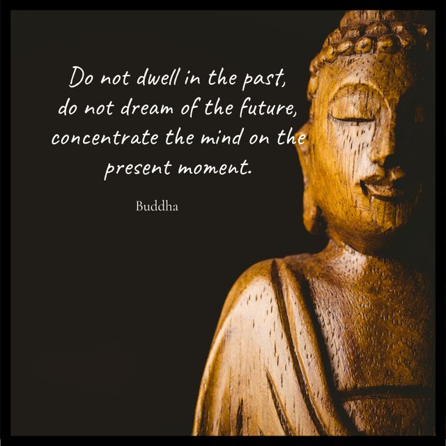 Serene Buddha Statue with Mindfulness Quote on Present-Moment Awareness - Download Free Stock Templates Pikwizard.com