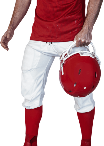 Athlete Holding Rugby Helmet on Transparent Background
