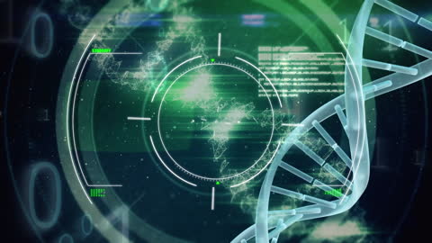 Digital DNA Strand with Binary Code and Data Overlay
