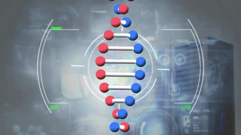 Futuristic DNA Structure Animation on Digital Interface