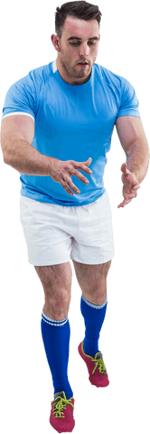 Rugby Player in Blue Uniform Ready To Catch Ball Transparent