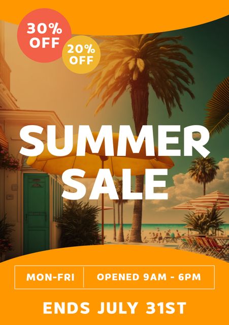 Vibrant Summer Sale Banner with Palm Trees and Discounts - Download Free Stock Videos Pikwizard.com