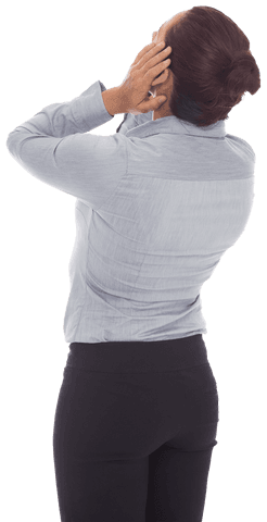 Transparent back view of businesswoman looking up