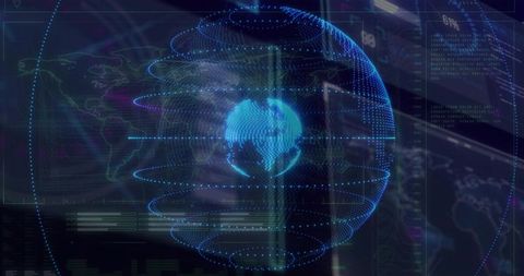 Projecting Holographic 3D Globe with Orbital Rings and Data HUD for Futuristic Interface