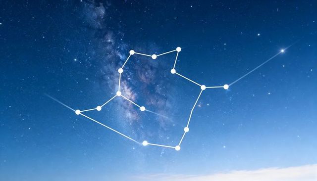 Schematic constellation overlay floating over milky way band in clear night sky