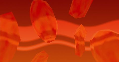 Floating red crystals on vibrant orange background