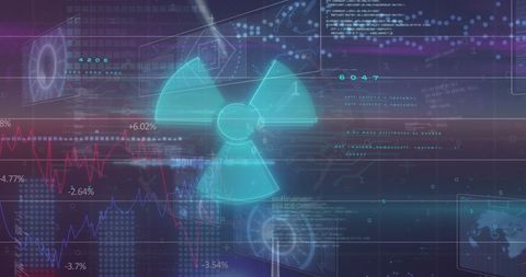Digital overlay of nuclear symbol with data visualizations