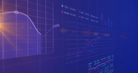 Animated Financial Data Display on Blue Background