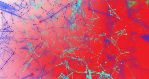 Abstract Futuristic Digital Connections on Vivid Red Background