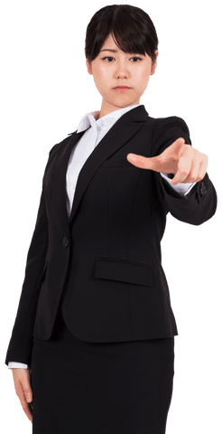 Focused Businesswoman Pointing Finger on Transparent Background