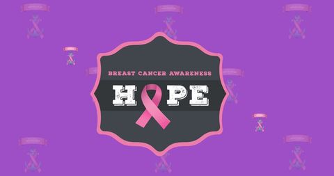 Breast Cancer Awareness Hope with Pink Ribbon on Purple Background
