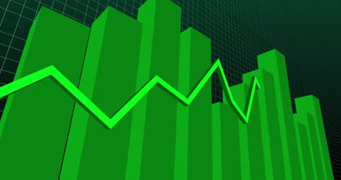Rising Green Line Chart with Bar Graph on Grid Background