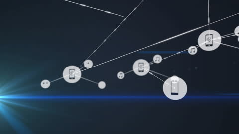 Abstract Digital Network with Technology Icons and Light