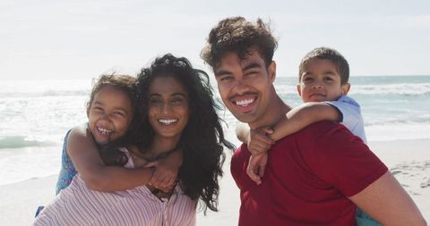 Joyful Family Beach Day with Parents and Children Bonding