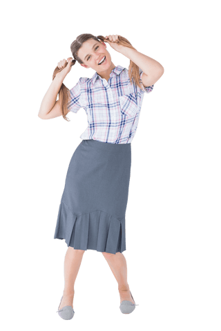 Quirky woman with pigtails in fun retro style transparent background