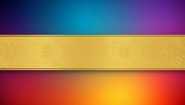 Luxurious gold banner featuring embossed filigree and border on vibrant gradient background