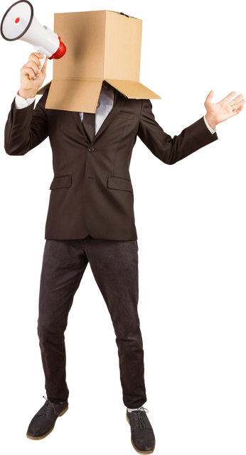 Transparent Businessman with Box Head Holding Megaphone - Download Free Stock Videos Pikwizard.com