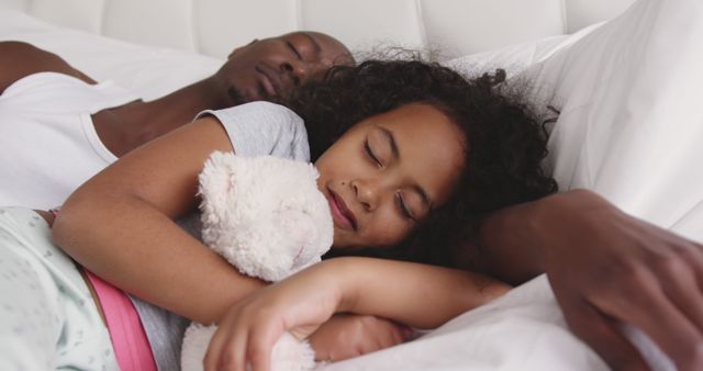 Father and Daughter Sleeping Together with Teddy Bear - Download Free Stock Images Pikwizard.com