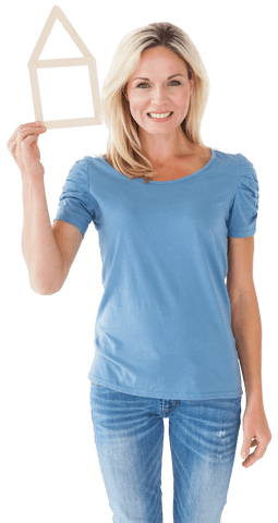 happy woman holding transparent house outline - Download Free Stock Videos Pikwizard.com