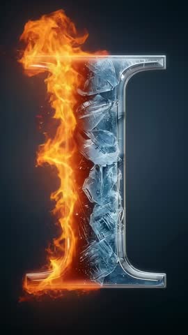 Letter I Forging Fire and Ice Vertical Motion Logo Reveal with Ember Pulses and Ice Crystals