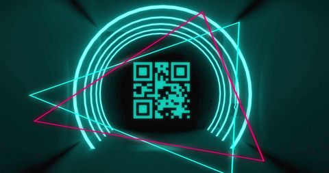 Futuristic QR Code with Neon Geometric Shapes in Dark Background - Download Free Stock Images Pikwizard.com