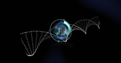 Holographic Interface Scanning DNA Strand on Black Background