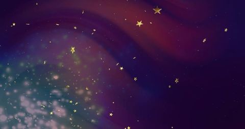 Shimmering Gold Star Confetti Drifting Over Teal-to-Violet Gradient with Bokeh Glow