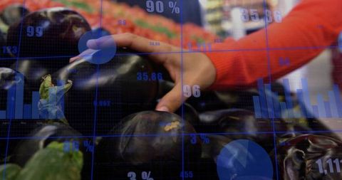 Retail eggplant shopping with digital analytics overlay