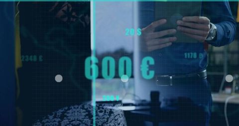 Business Professional Analyzing Digital Financial Dashboard in Office