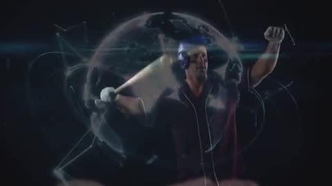 Baseball Player's Futuristic Swing in Digital Network Globe