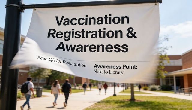 Promoting vaccination registration and awareness on university campus banner with qr code