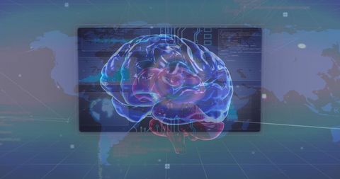 Human Brain with Data Processing Overlay on World Map - Download Free Stock Images Pikwizard.com