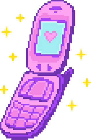 Transparent pixel art pink flip phone with heart icon