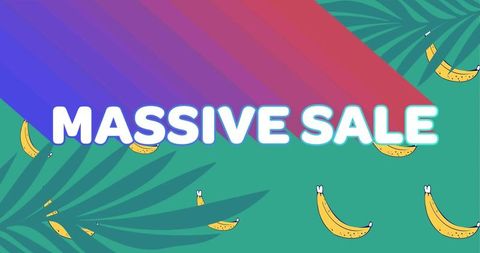 Retro Massive Sale Banner with Bananas and Tropical Leaves