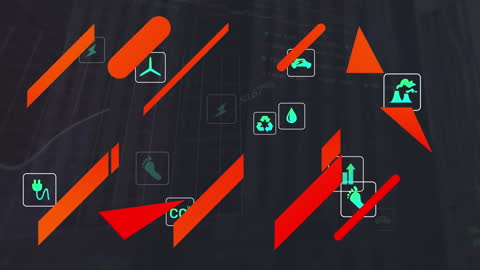 Tech Icons and Abstract Graphics Overlaying Data