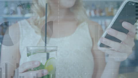 Woman Analyzing Data on Smartphone with Refreshing Lemonade