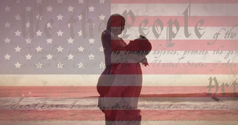 Patriotic Couple Embracing with Patriotic Overtones at Beach