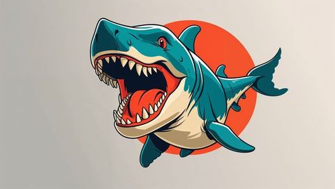 Vibrant megalodon shark illustration with dynamic background