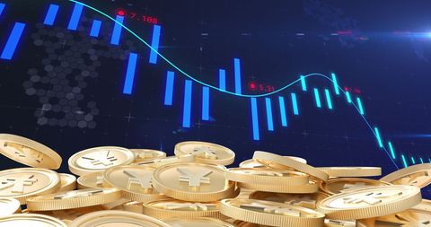 Gold Coins with Financial Chart and Floating Bubbles