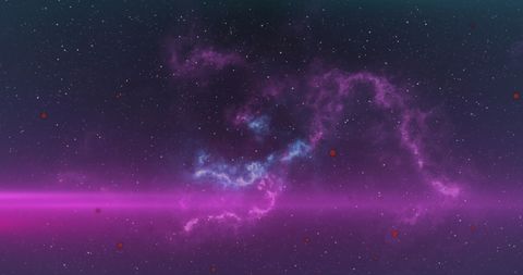 Glowing purple trails in vast cosmic horizon