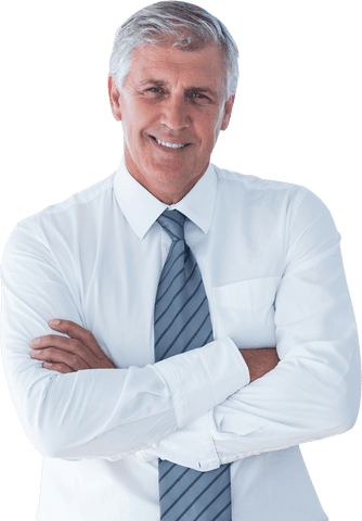 Confident Senior Businessman Smiling with Crossed Arms Transparent