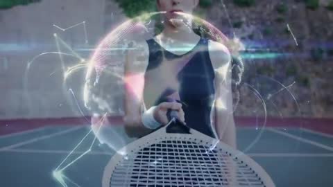 Futuristic Tennis Player with Holographic Globe and Racket