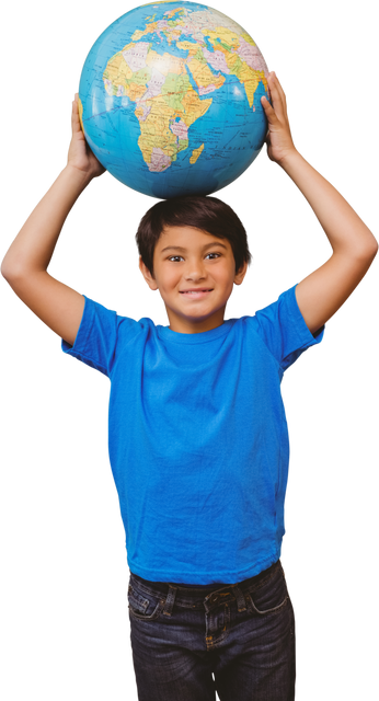 Smiling Biracial Boy Holding Globe, Transparent Background - Download Free Stock Videos Pikwizard.com