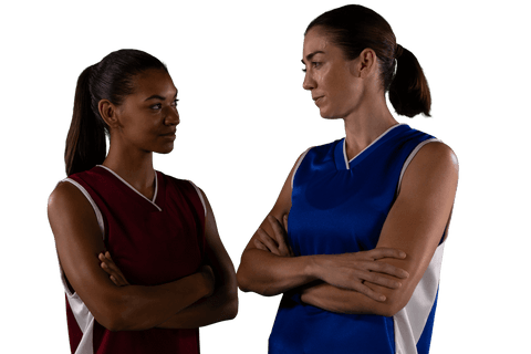 Transparent Diverse Female Athletes Face Each Other with Determination