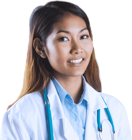 Transparent asian doctor smiling with stethoscope