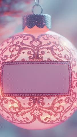 Rotating Ornate Glass Ornament Hanging on Hook with Blank Label for Holiday Messages