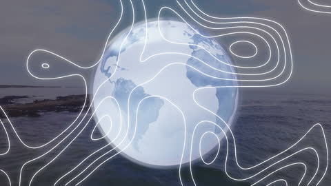 Abstract Globe Overlay with Isohypses on Ocean Background